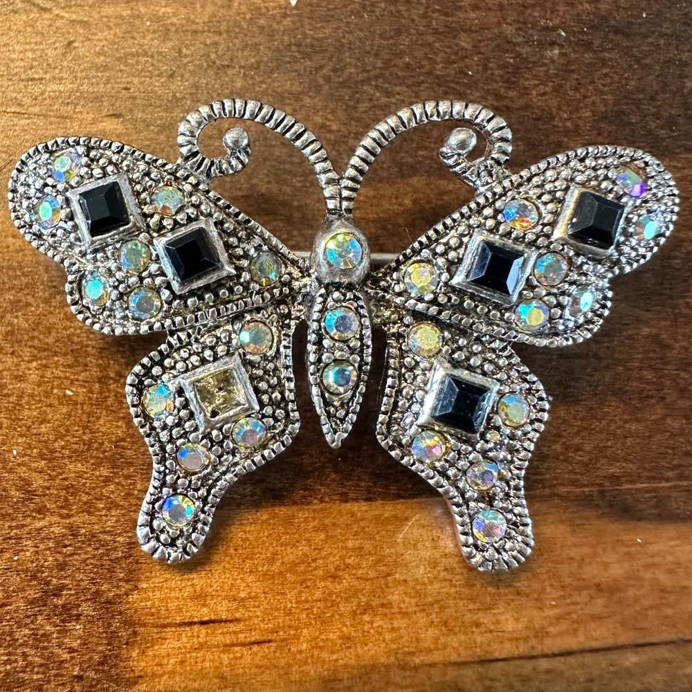 Silver and Black Butterfly Brooch